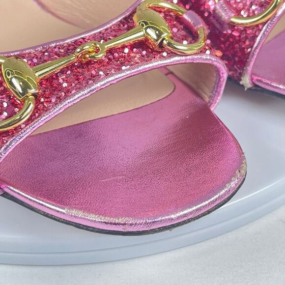 Gucci Horsebit Glittered Sandals - Pink | Women's 37.5 or US 7 - Picture 3 of 12